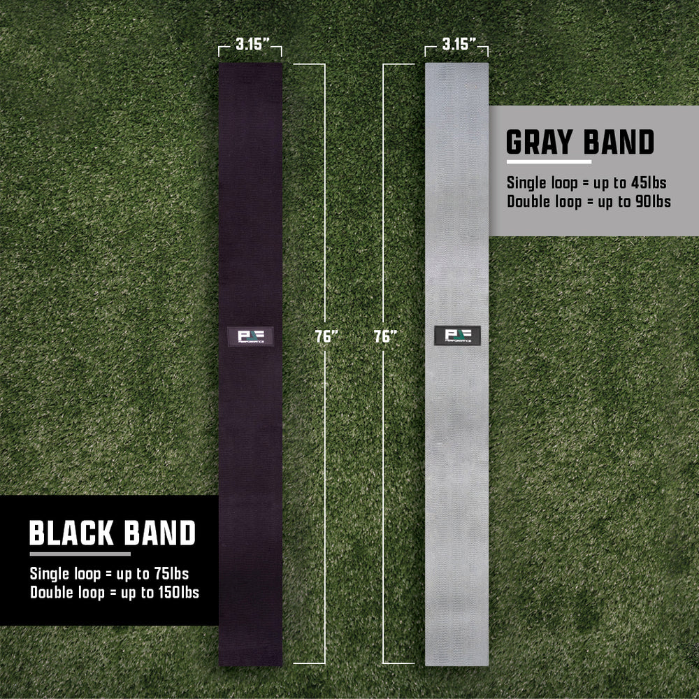 PJF 76-inch Extended Length Band compared with a standard resistance band
