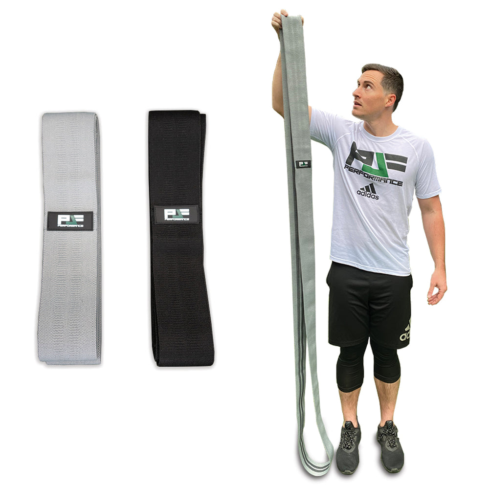 PJF Performance 76-inch Extended Length Resistance Bands in grey (medium) and black (heavy)