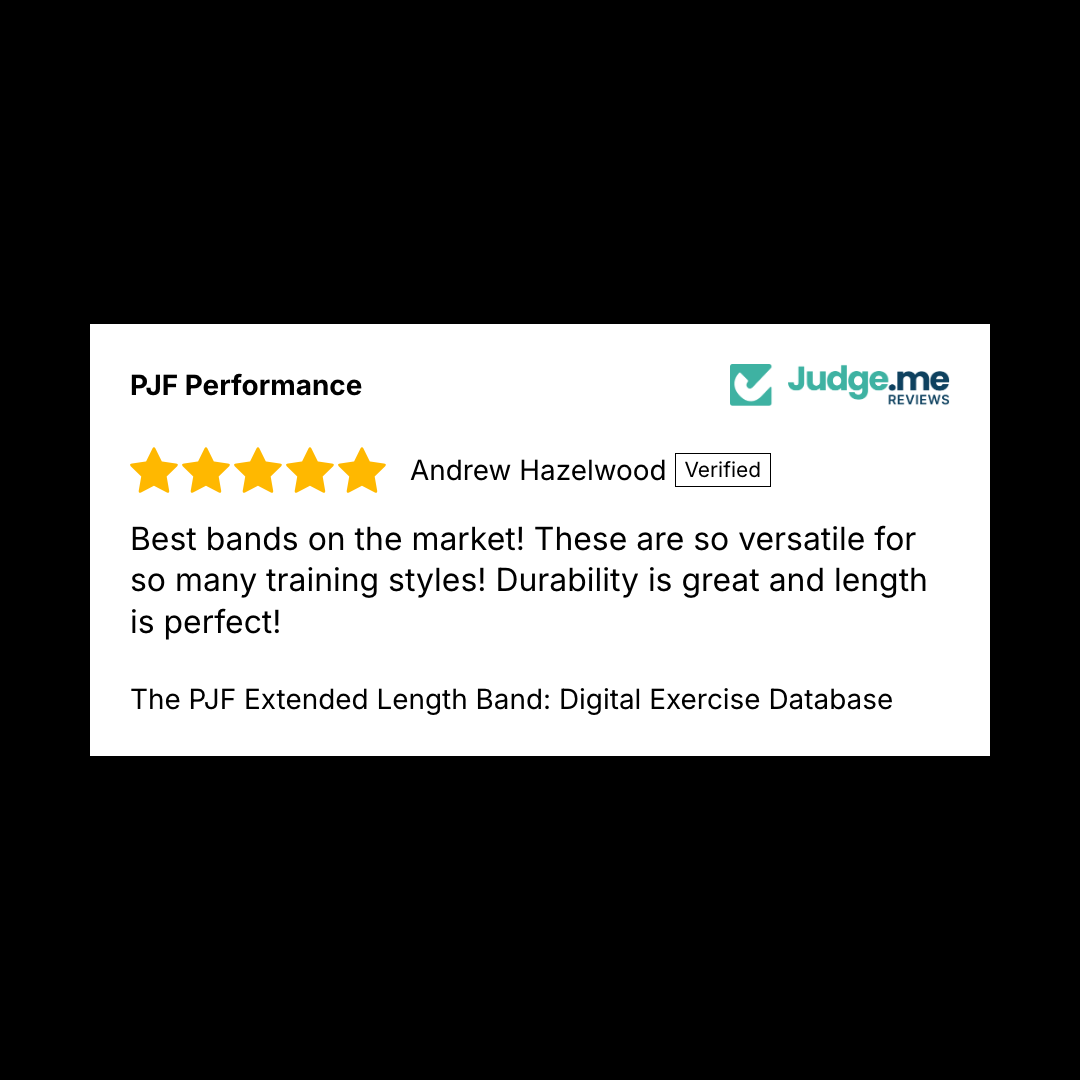 5-star verified review from Andrew Hazelwood: Best bands on the market! So versatile for so many training styles. Durability is great and length is perfect.